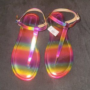 T Strap Rainbow Sandals